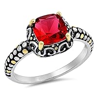 Sterling Silver Women's Fashion Gold-Tone Simulated Ruby Ring Unique Band Sizes 3-14