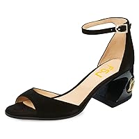 FSJ Women Graceful Open Toe Block Low Heel Sandals Ankle Strap Buckle Casual Dress Ladies Summer Shoes Size 4-15 US