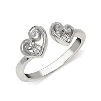 JewelryWeb Solid 925 Sterling Silver Elegant Adjustable Cubic Zirconia Scroll Heart Toe Ring (7mmx15mm)