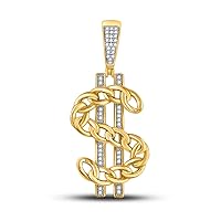 10K Yellow Gold Mens Diamond Chain Link Dollar Necklace Pendant 1/8 Ctw.