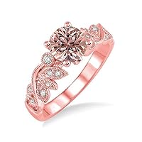 Huge 1.50 Carat Round cut Morganite and Diamond Flower leaf shape Engagement Ring for Women in 14k Rose Gold engagement ring