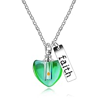 Dainty Christian Religious Mustard Seed Faith Pendant Necklace, Stainless Steel, Heart Shape Openable Bottle Case Y756-6