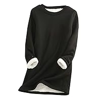 Womens Pullover Fleece Crewneck Sweatshirt Casual Warm Sherpa Lined Sport Loungewear Tunic Tops Blouse for Winter Black