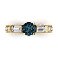 Clara Pucci 2.48 ct Round Baguette Cut 3 stone Solitaire Natural London Blue Accent Anniversary Promise Bridal ring 18K Yellow Gold