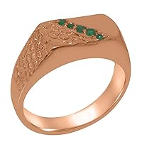 LBG 18k Rose Gold Natural Emerald Mens band Ring - Sizes 6 to 12 Available