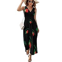 Portugal Flag Women's Sleeveless V Neck Dress Casual Long Dress Summer Ankle Length Dresses