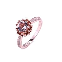 GOWE Jewelry Promotion ! 6mm Round 0.75CT Morganite Solid 14k Rose Gold Pave Genuine Diamond 0.41ct Lotus Flower Wedding Ring