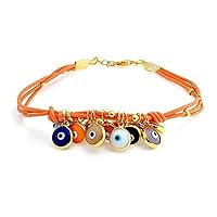 Bling Jewelry Boho Protection Red Cord or Genuine Leather Orange Red Turkish Dangle Multi Color Evil Eye Charm Bracelet For Women Teens 14K Gold Plated .925 Sterling Silver Adjustable