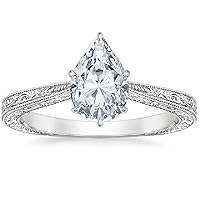 3 CT Pear Cut Colorless Moissanite Engagement Ring, Wedding/Bridal Ring Set, Solitaire Halo Style, Solid Sterling Silver Vintge Antique Anniversary Promise Rings Gift for Her