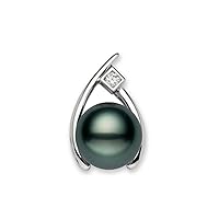10-11mm 14K White Gold AAAA Quality Black Tahitian Cultured Pearl Pendant for Women with Diamonds - PremiumPearl