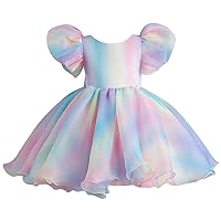 Toddler Girls Printed and Dyed Dazzling Patterns Round Neck Sleeveless Princess Dress Lace Melon Dress Fir Kids