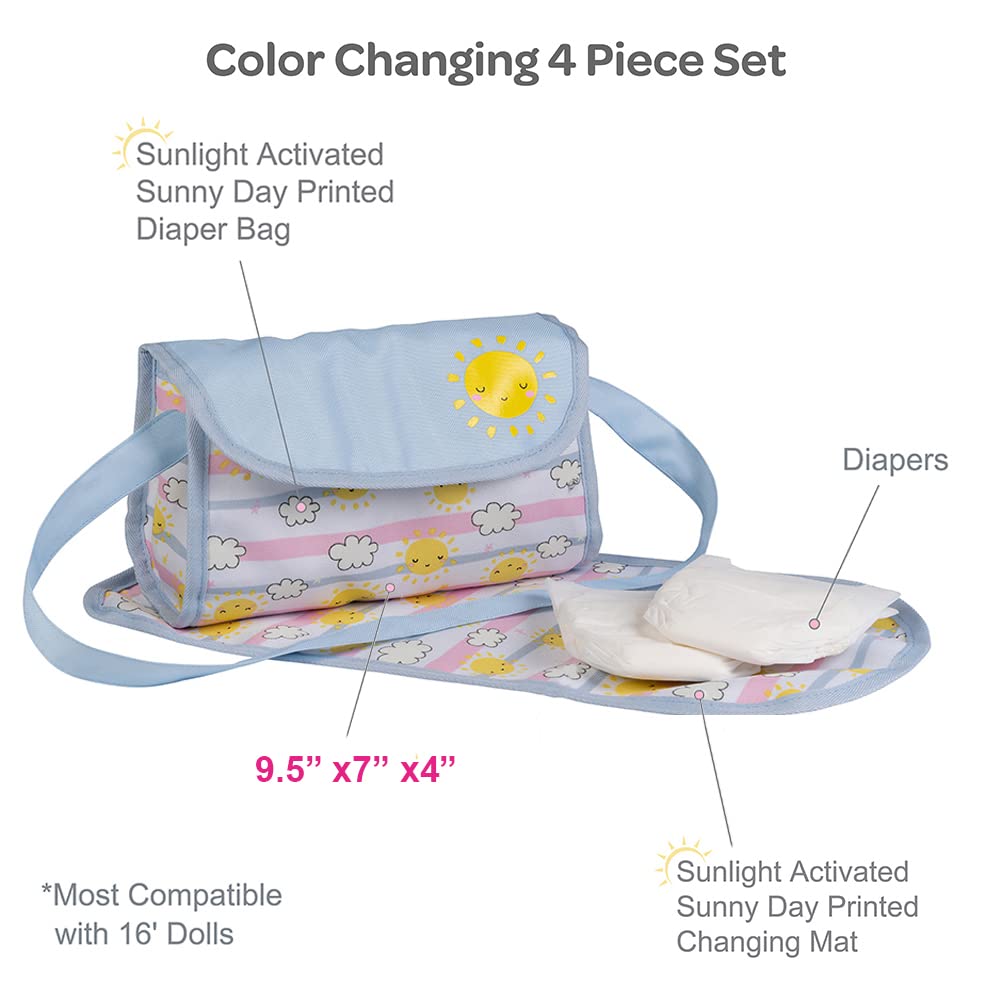 Adora Sunny Days Baby Doll Accessories Interactive, Color Changing & Water Activated Baby Doll Diaper Bag Multi color,13 inch