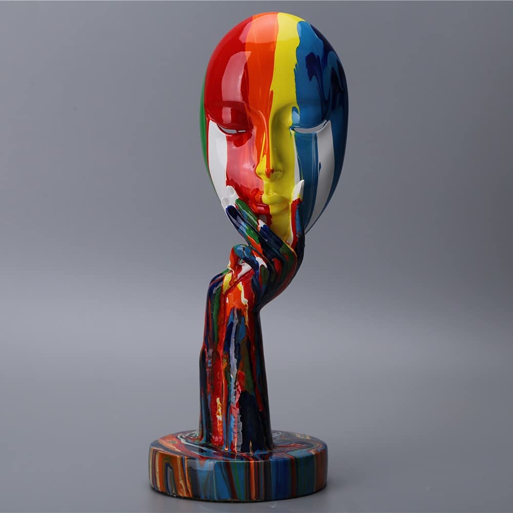 suruim Simple Creative Colorful Female Face Art Statue Thinker Lady Sculpture Abstract Character Crafts Ornament Home Office Bedroom Living Room Study Decoration (Large 15.3x4.9x4.9in)