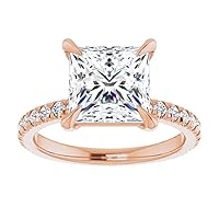 10K Solid Rose Gold Handmade Engagement Rings 3.25 CT Princess Cut Moissanite Diamond Solitaire Wedding/Bridal Ring Set for Woman/Her Propose Ring, Perfact for Gifts Or As You Want