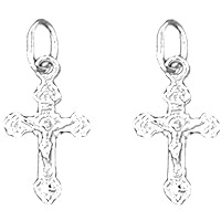 Latin Crucifix Earrings | 14K White Gold Latin Crucifix Lever Back Earrings - Made in USA