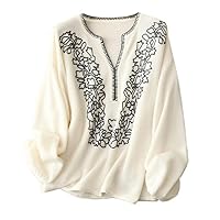 Women's Sweater Cashmere V Collar Embroidery Pullover Dropped Shoulder Knit Loose Tops 1631