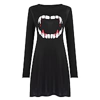 Women's Halloween Long Sleeve Sweatshirt Dresses Casual Loose Novelty Funny Print Tunic Dress A-Line Swing Party Dress