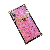 Luxury Square for iPhone 13 12 PRO Max Fashion Sparkling Heart Bee Phone Cover Case for iPhone 11 PRO MAX (for iphone13 PRO MAX, Pink with Bee)