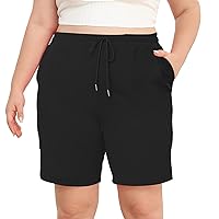 COOTRY Plus Size Shorts for Women Quick Dry Elastic Waist Drawstring Pockets Lounge Workout Athletic Running Shorts