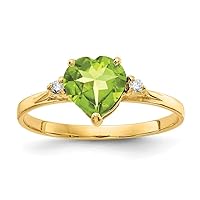 14k Polished Gold 7mm Love Heart Peridot Diamond Ring Size 7.50 Jewelry for Women