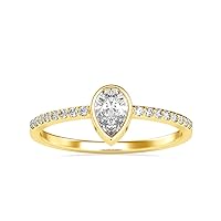 Certified Solitaire Engagement Ring Studed With 0.08 Ct IJ-SI Round Natural & 0.35 Ct Pear Moissanite Diamond In 10K White/Yellow/Rose Gold For Women Engagement Jewelry