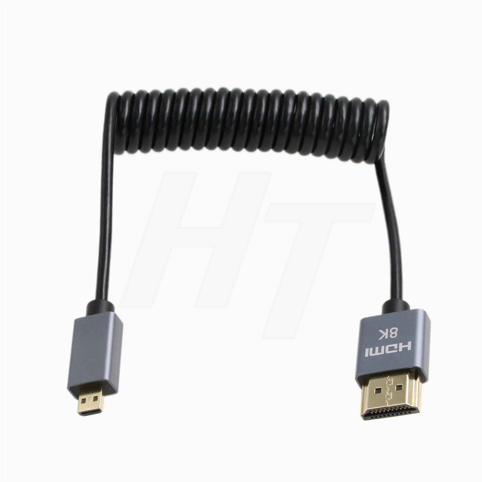 HangTon Micro HDMI to Standard HDMI 4K 8K 60fps Coiled Cable for ATOMOS Ninja V Monitor Sony A6400 A7s Canon EOS M R5 R7 GH4 X-T4 Z50 Camera Type A D HDMI 2.1 30cm