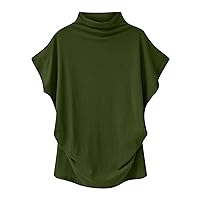 Plus Size Tops for Women Solid Color Mock Neck Batwing Sleeve Tee Shirts Summer Loose Fit Casual Oversized T Shirts Blouses