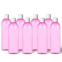 8 oz Travel Bottles, Empty Travel Containers with Disc Caps, BPA Free PET Plastic Squeezable Toiletry/Cosmetic Bottles (Pack of 8, Pink)