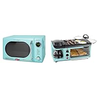 Nostalgia Retro Compact Countertop Microwave Oven, 0.7 Cu. Ft. 700-Watts with LED Digital Display & Retro 3-in-1 Family Size Electric Breakfast Station, Non Stick Die Cast Grill/Griddle