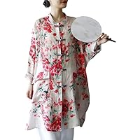 Women's Retro Tunic Dresses Ethnic Linen Chinese Frog Button Top Tees with Pockets