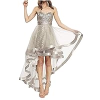 VeraQueen A line Strapless Homecoming Dress High Low Sequins Prom Dress