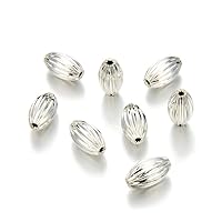 50pcs Adabele Tarnish Resistant 10mm Corrugated Rice Shape Loose Beads Silver Metal Spacer (Hole Size 1.2mm) for Jewelry Craft Making BF127-2