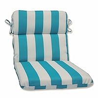Pillow Perfect Stripe Indoor/Outdoor 1 Piece Split Back Round Corner Chair Seat Cushion with Ties, Deep Seat, Weather, and Fade Resistant, 40.5