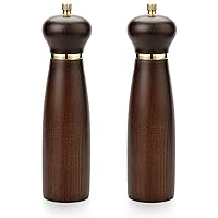 Salt and Pepper Mill Set, Adjustable Thickness Wooden Salt and Pepper Grinders, Shakers with Stainless Steel Core -Pack of 2