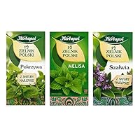 Lublin HERBAL TEA (Variety Pack). NETTLE, LEMON BALM, SAGE. Natural Herbal Tea - 20 Tea Bags Each. Product from Poland.