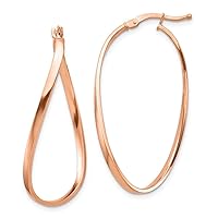 14k Rose Gold White Gold 2mm Wavy Hoop Earrings Measures 38.1x21.58mm Wide 2mm Thick Jewelry for Women