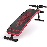 Sit Up Bench, Adjustable Utility Slant Board with Reserve Crunch Handle, Abdominal Training Workout Slant Bench for Ab Bench Exercises, Foldable Bench Fitness Equipment for Home Gym (Red)