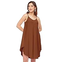 Shoulder Straps Round Neck Rayon Dress - Women's Boho Asymmetric Dress