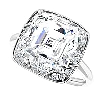 ERAA Jewel 4.0 CT Asscher Colorless Moissanite Engagement Rings Wedding/Bridal Rings Set, Solitaire Halo Style, Solid Gold Silver Vintage Antique Anniversary Promise Ring Gift for Her