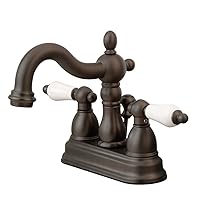 Kingston Brass KB1605PL Heritage 4-Inch Centerset Lavatory Faucet with Porcelain Lever Handle, Oil Rubbed Bronze