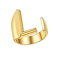 FindChic Customizable Initial Ring Statement 18K Gold Plated Fashion Cuff Rings for Women Alphabet Letter A to Z Resizable Knuckle Ring (with Gift Box)