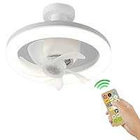 Remote Control Led Bulb E26 Socket Ceiling Fan Lamp Dimmable 3 Wind Speed 3 Color Dimming Shaking Head Small Suction Ceiling Fan for Bedroom Kitchen Toilet Energy-Saving Light 48W FS082