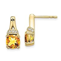 6.25mm 10k Yellow Gold Citrine and Diamond Earrings Measures 13.8x6.25mm Wide Jewelry for Women