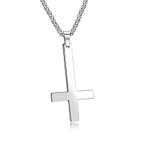 Men's Stainless Steel Inverted Cross Necklace Pendant with Chain 22/24 Inches, Black Gold Silver