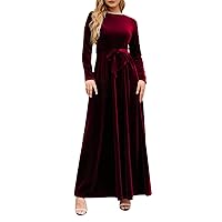 XJYIOEWT Long Sleeve Dress for Women Plus Size Midi,Womens Spring Elegant Temperament Style Long Dress Gold Velvet Solid