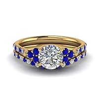 Choose Your Gemstone Round Cut Petite Cathedral Wedding Ring Set Yellow Gold Plated Round Shape Wedding Ring Sets Matching Jewelry Wedding Jewelry Easy to Wear Gifts US Size 4 to 12
