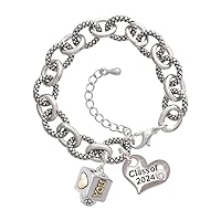 Two-tone Love You Square Spinner - Class of 2024 Heart Charm Link Bracelet, 7.25+1.25