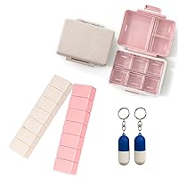 2Pack Weekly Pill Organizer 2 Pack 9 Compartments Travel Pill Organizer and 2 Pack Keychain Pill Case
