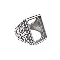 Men's Ring Blank (12x17mm Rectangle Blank) Adjustable Thai Sterling Silver Ring Base Vintage Style Rectangle Cabochon Ring Setting R835B