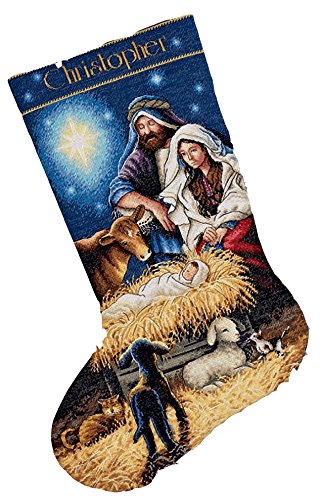 Dimensions Gold Collection Counted Cross Stitch 'Holy Night' Personalized Christmas Stocking Kit, 18 Count ivory Aida, 16